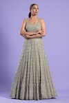 Buy_Two Sisters By Gyans_Grey Resham And Sequin Work U Neck Floral Embroidered Gown _at_Aza_Fashions