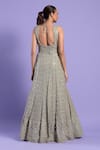 Shop_Two Sisters By Gyans_Grey Resham And Sequin Work U Neck Floral Embroidered Gown _at_Aza_Fashions