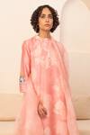 Arcvsh By Pallavi Singh_Pink Organza, Chanderi Lace, Floral Bloom Print Double Layered Kurta Set _Online_at_Aza_Fashions
