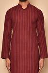 Shop_Aryavir Malhotra_Maroon South Cotton Woven Stipes Classic Striped Kurta_Online_at_Aza_Fashions