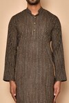 Shop_Aryavir Malhotra_Brown South Cotton Woven Stipes Pinstriped Dori Kurta Set_Online_at_Aza_Fashions