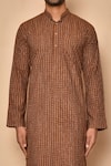 Shop_Aryavir Malhotra_Brown South Cotton Woven Stipes Striped Handloom Kurta_Online_at_Aza_Fashions