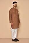 Aryavir Malhotra_Brown South Cotton Woven Stipes Striped Handloom Kurta_at_Aza_Fashions