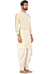 Shop_Aryavir Malhotra_White Blended Silk Asymmetric Kurta Set_at_Aza_Fashions