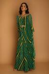 K-Anshika_Green Georgette V Neck Printed Kaftan_Online_at_Aza_Fashions