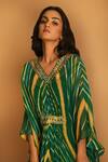 Buy_K-Anshika_Green Georgette V Neck Printed Kaftan_Online_at_Aza_Fashions