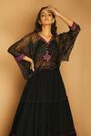 k-anshika_Black Georgette V Neck Printed Kaftan And Lehenga Set _Online_at_Aza_Fashions