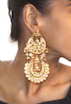 Shop_Just Shradhas_Gold Plated Pearls, Zari Double Chand And Kundan Earrings _at_Aza_Fashions