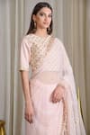 Sahil Kochhar_Pink Cotton Twill Embroidered Cut Work Crew Neck Saree With Blouse _Online_at_Aza_Fashions