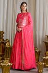 Buy_Sahil Kochhar_Pink Dupion Silk Embellished Thread Work Crew Neck Lehenga Set For Women_at_Aza_Fashions