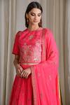 Shop_Sahil Kochhar_Pink Dupion Silk Embellished Thread Work Crew Neck Lehenga Set For Women_at_Aza_Fashions