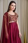 Sahil Kochhar_Wine Chanderi Anarkali Set  _Online_at_Aza_Fashions