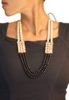 Shop_Just Shradhas_Black Bead Necklace With Kundan And Pearl _at_Aza_Fashions