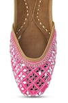 Samyukta Singhania_Pink Leather Mirror Embroidered Mojaris_at_Aza_Fashions