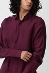 Shop Rajesh Pratap Singh Maroon Handloom Linen Shirt Online at Aza Fashions Shop_Rajesh Pratap Singh_Maroon Handloom Linen Shirt _Online_at_Aza_Fashions