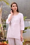 Buy_Linen Bloom_Beige 100% Linen Round Striped Tunic _at_Aza_Fashions