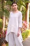 Buy_Linen Bloom_Grey 100% Linen Round Embroidered High-low Kurta _at_Aza_Fashions