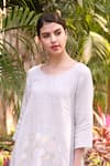 Linen Bloom_Grey 100% Linen Round Embroidered High-low Kurta _at_Aza_Fashions