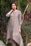 Buy_Linen Bloom_Grey 100% Linen Round Asymmetric Tunic _at_Aza_Fashions