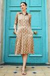 Buy_KARAJ JAIPUR_Brown Gazi Silk Chevron Pattern Shirt Dress_Online_at_Aza_Fashions