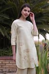 Buy_Linen Bloom_Green 100% Linen Round Embroidered Tunic _at_Aza_Fashions