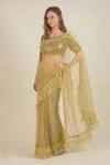 Buy_Rina Dhaka_Gold Net Hand Embroidered Saree_at_Aza_Fashions