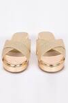 Shop_Samyukta Singhania_Gold Glitter Strap Wedges_at_Aza_Fashions