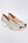 Buy_Samyukta Singhania_Silver Glitter Peep Toe Wedges_at_Aza_Fashions