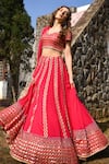 Buy_Pooja Rajgarhia Gupta_Pink Net, Georgette V Neck Embroidered Lehenga Set _at_Aza_Fashions