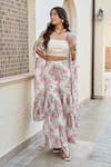 Buy_Palak & Mehak_White Pure Crepe And Chanderi Print Vintage Rhea Kaftan Cape & Flared Pant Set _Online_at_Aza_Fashions