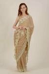 Buy_Rina Dhaka_Beige Georgette Embroidered Saree With Blouse_at_Aza_Fashions