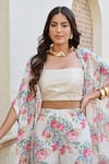 Buy_Palak & Mehak_White Pure Crepe And Chanderi Print Vintage Rhea Kaftan Cape & Flared Pant Set 