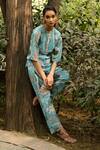 Divi by sonal khandelwal_Sky Blue Bamberg Georgette (viscose) Print Lotus Nelumbo Short Top And Pant Set _Online_at_Aza_Fashions