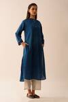 JAYATI GOENKA Blue Upcycled Fabric Mandarin Collar Printed Kurta Online at Aza Fashions JAYATI GOENKA_Blue Upcycled Fabric Mandarin Collar Printed Kurta _Online_at_Aza_Fashions