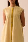 Buy JAYATI GOENKA Beige Upcycled Seersucker Mandarin Collar Asymmetric Kurta Online at Aza Fashions Buy_JAYATI GOENKA_Beige Upcycled Seersucker Mandarin Collar Asymmetric Kurta _Online_at_Aza_Fashions