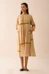 Shop_Jayati Goenka_Beige Upcycled Cotton Boat Checkered Midi Dress _Online_at_Aza_Fashions