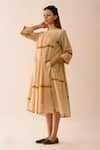 Buy_Jayati Goenka_Beige Upcycled Cotton Boat Checkered Midi Dress _Online_at_Aza_Fashions