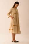 Jayati Goenka_Beige Upcycled Cotton Boat Checkered Midi Dress _Online_at_Aza_Fashions