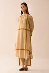 Buy JAYATI GOENKA Beige Upcycled Cotton Mandarin Collar Upcylced Checkered Kurta Online at Aza Fashions Buy_JAYATI GOENKA_Beige Upcycled Cotton Mandarin Collar Upcylced Checkered Kurta _Online_at_Aza_Fashions
