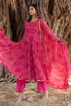 Shop_Gulabo Jaipur_Pink Georgette Round Bandhani Print Anarkali Pant Set _Online_at_Aza_Fashions