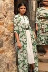 Buy_Divi By Sonal Khandelwal_Green Modal, Satin Round Neck Wild Apple Print Cape And Dress Set _Online_at_Aza_Fashions
