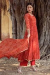 Gulabo Jaipur Red Cotton, Georgette Round Bandhani Print Anarkali Set Online at Aza Fashions Gulabo Jaipur_Red Cotton, Georgette Round Bandhani Print Anarkali Set _Online_at_Aza_Fashions