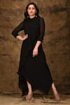 Buy_Aariyana Couture_Black Viscose Georgette Round Asymmetric Maxi Dress_at_Aza_Fashions