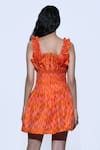 Shop_Shriya Som_Orange Silk Square Neck Pleated Peplum Dress_at_Aza_Fashions