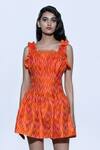 Shriya Som_Orange Silk Square Neck Pleated Peplum Dress_Online_at_Aza_Fashions