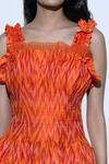 Shop_Shriya Som_Orange Silk Square Neck Pleated Peplum Dress_Online_at_Aza_Fashions
