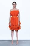 SHRIYA SOM_Orange Bandeau Ruffle Dress  _Online_at_Aza_Fashions