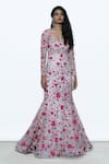 SHRIYA SOM_Pink Sweetheart Neck Floral Embroidered Gown  _Online_at_Aza_Fashions