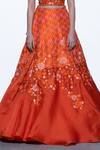 Shop_SHRIYA SOM_Orange Ikat Floral Embroidered Lehenga _at_Aza_Fashions