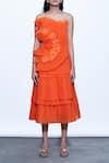 Buy_SHRIYA SOM_Orange Bandeau Floral Applique Tiered Dress  _at_Aza_Fashions